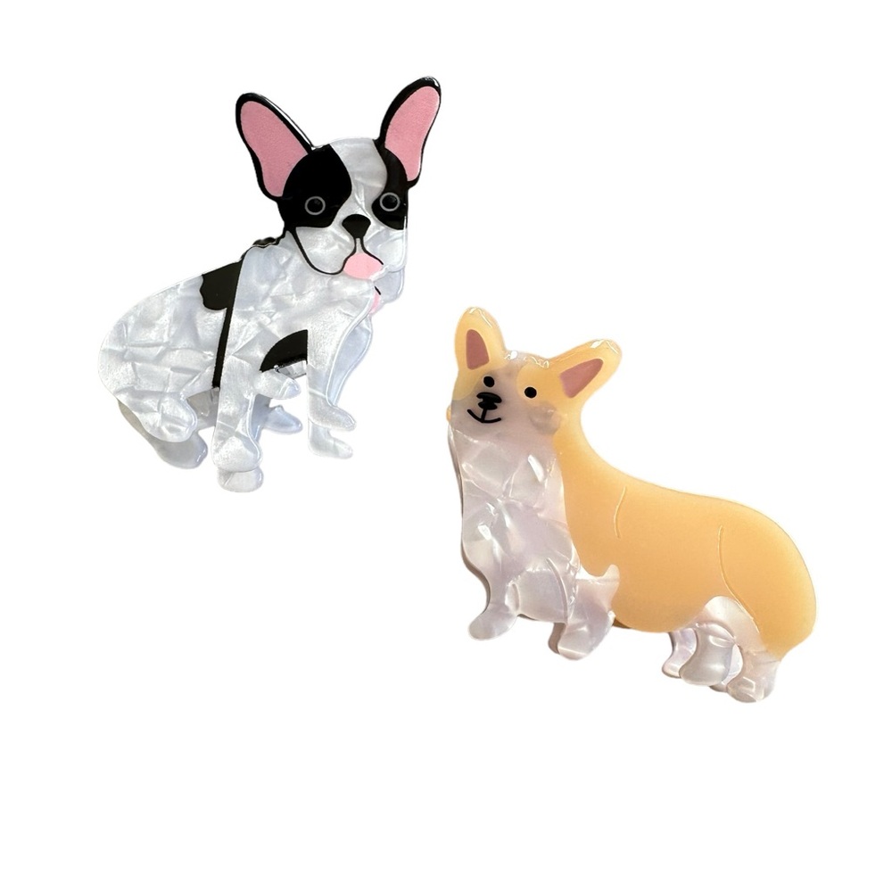 Corgi and Frenchie/Boston Terror 2 Piece Hair Clip Set